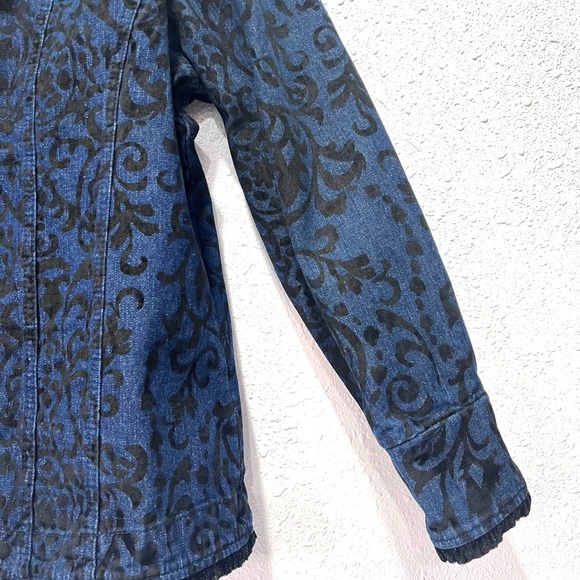 Liz Claiborne Blue and Black Jean Jacket with velvet Design XL - Picture 4 of 9